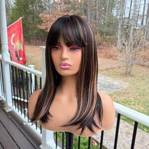 Jaylani - Dark Brown synthetic wig with caramel highlights